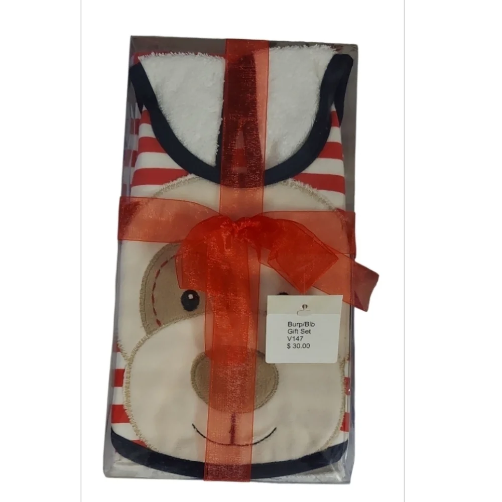 NWT Adorable Maison Chic Max The Puppy Bib and Burp Cloth Gift Set
